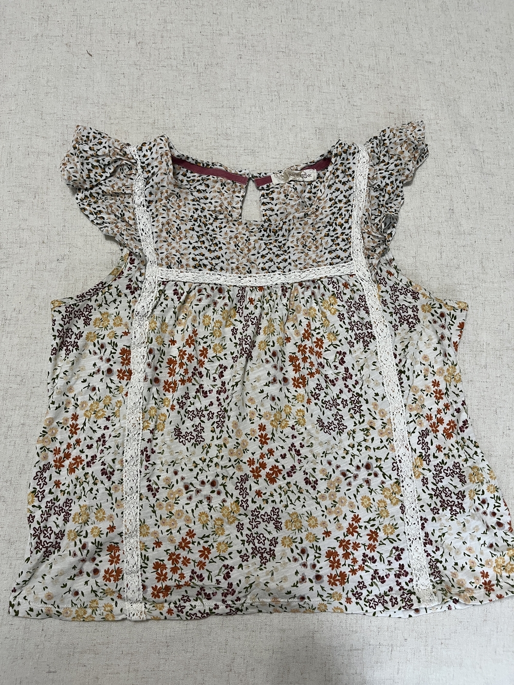 Rewind Cream Floral Blouse with Pink Trim